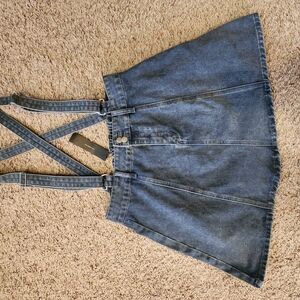 Blue Denim Suspender Skirt
